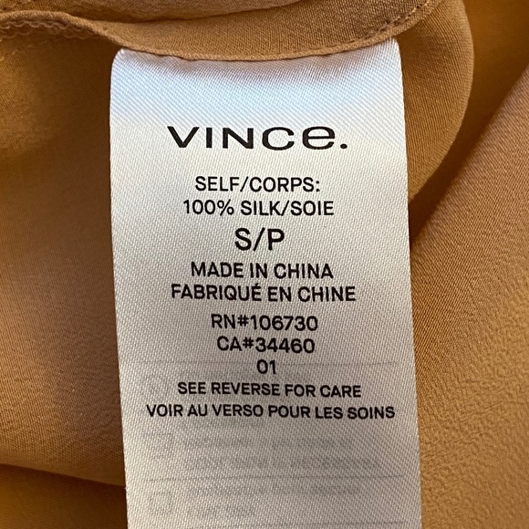 Vince 100% Silk Button Front Blouse w/Tie-Sleeve in Salmon Size Small - Picture 12 of 16